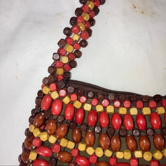 Coachella Wooden Beaded Boho Purse Red Tan Brown Bohemian Festival Women’s Bag - Picture 4 of 6